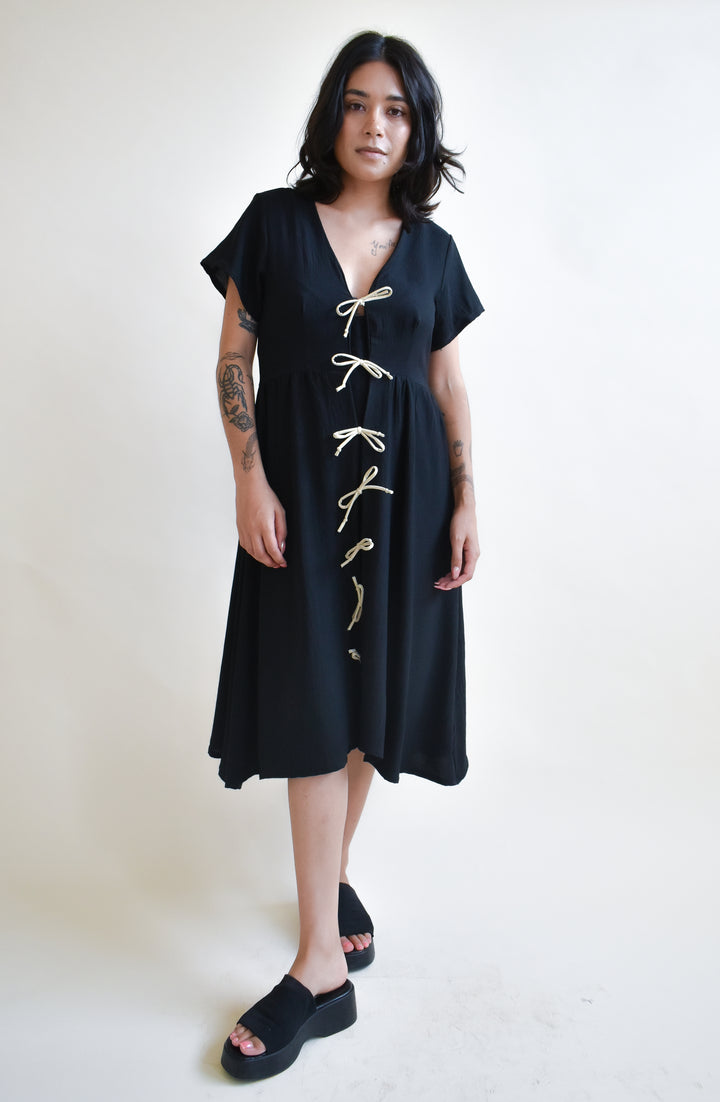 Sylvie Tie Dress in Onyx