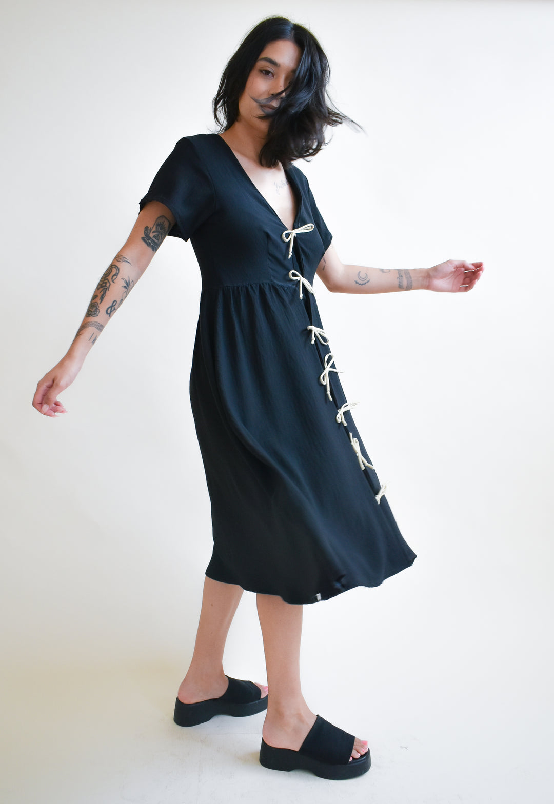 Sylvie Tie Dress in Onyx