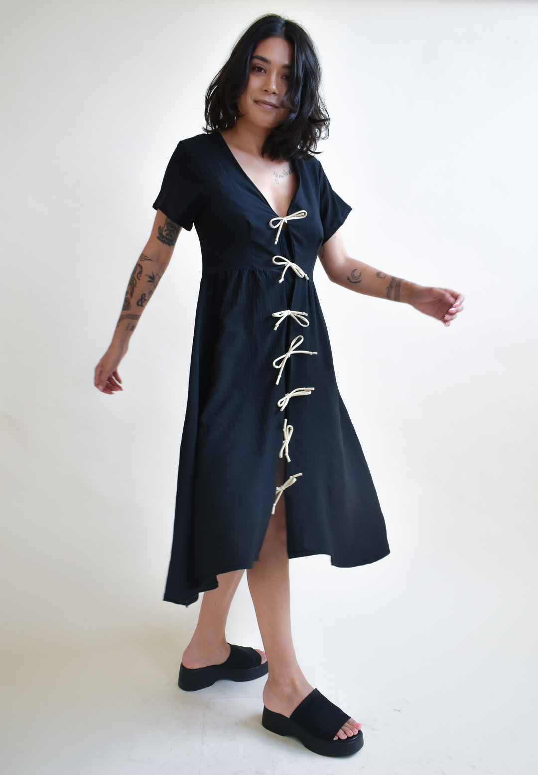 Sylvie Tie Dress in Onyx