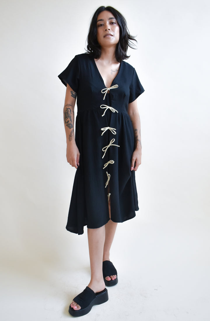 Sylvie Tie Dress in Onyx