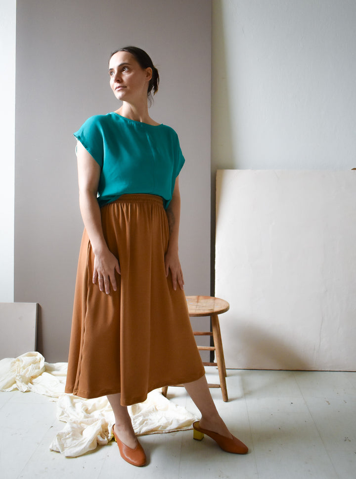 Eva Midi Skirt in Camel Rib