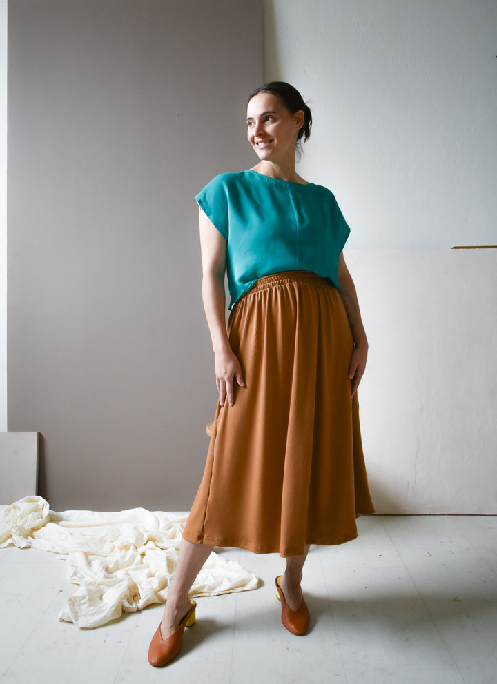 Eva Midi Skirt in Camel Rib