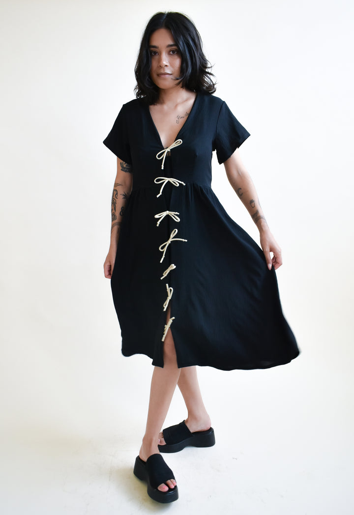 Sylvie Tie Dress in Onyx