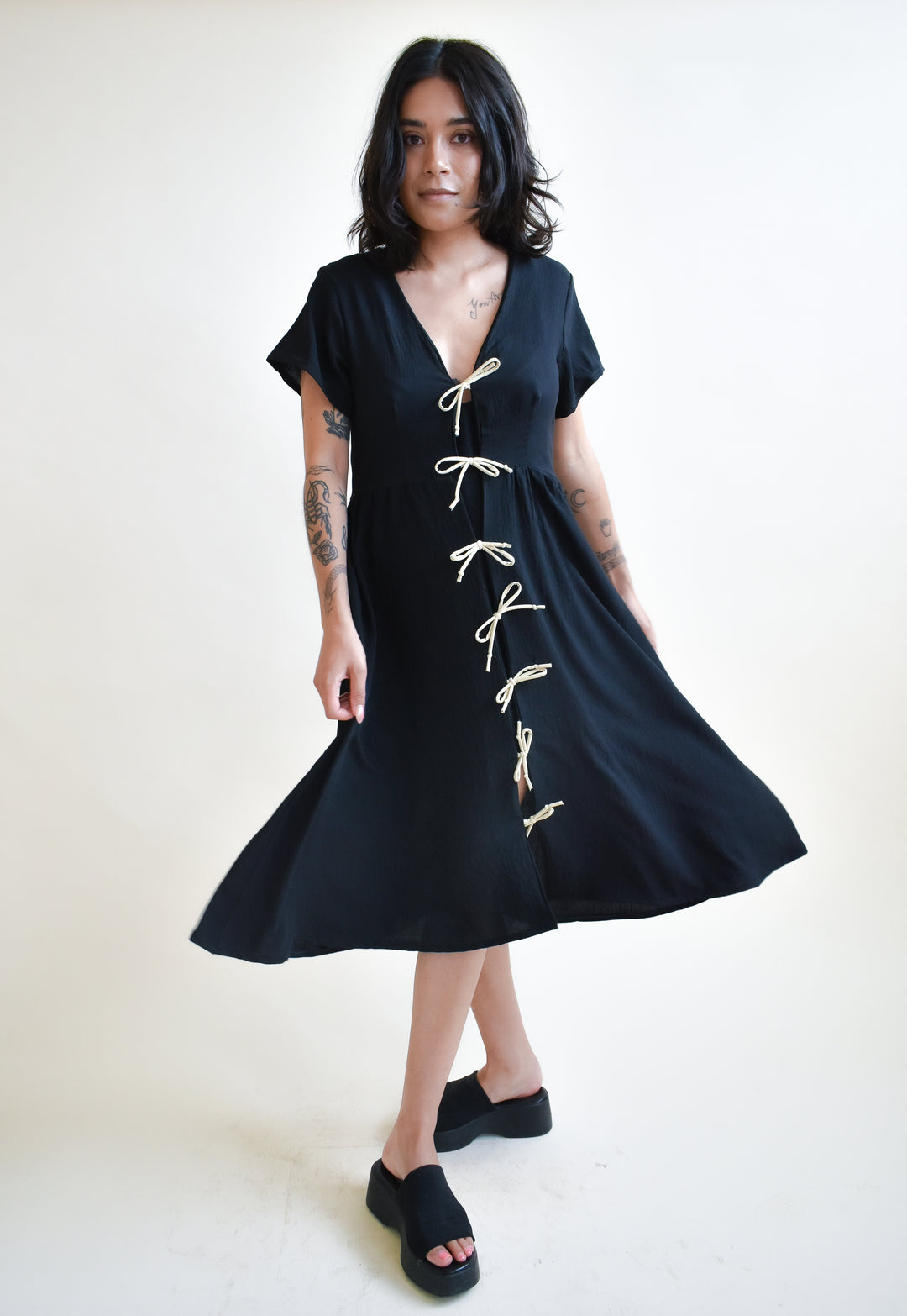 Sylvie Tie Dress in Onyx