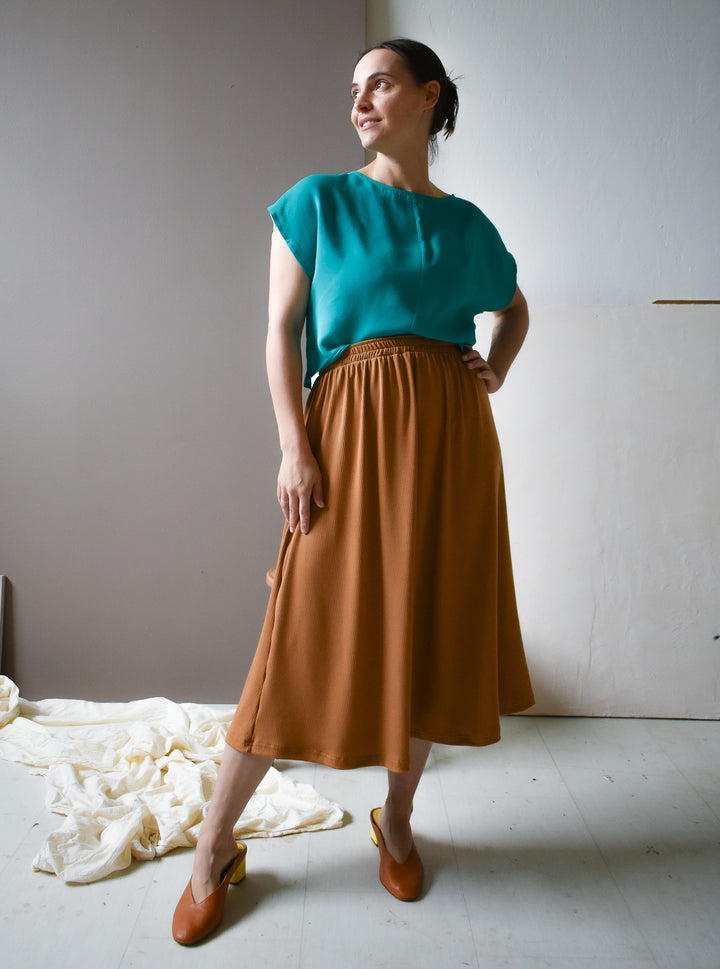 Eva Midi Skirt in Camel Rib