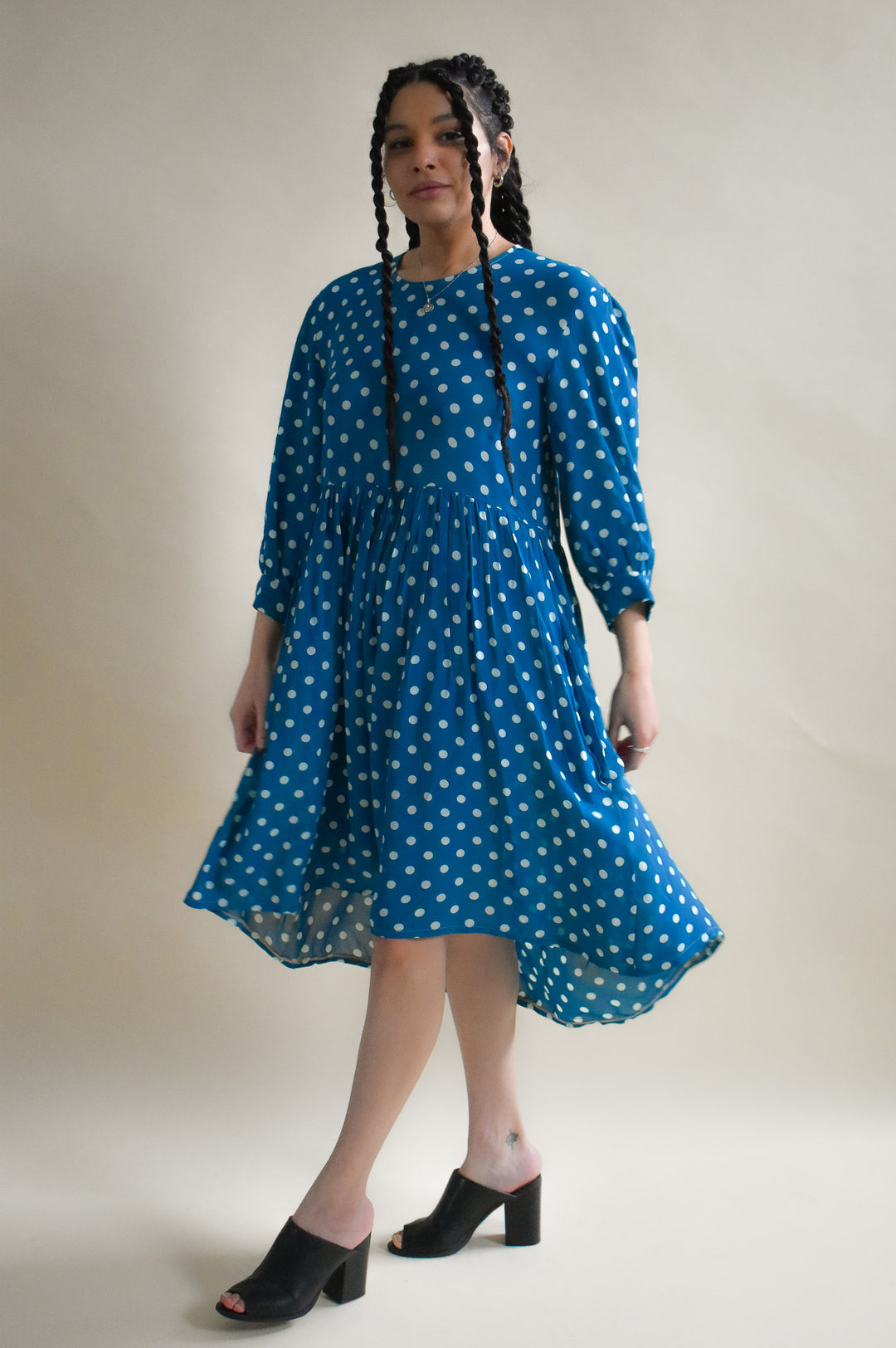 Monique Dress in Ultra Teal Dot