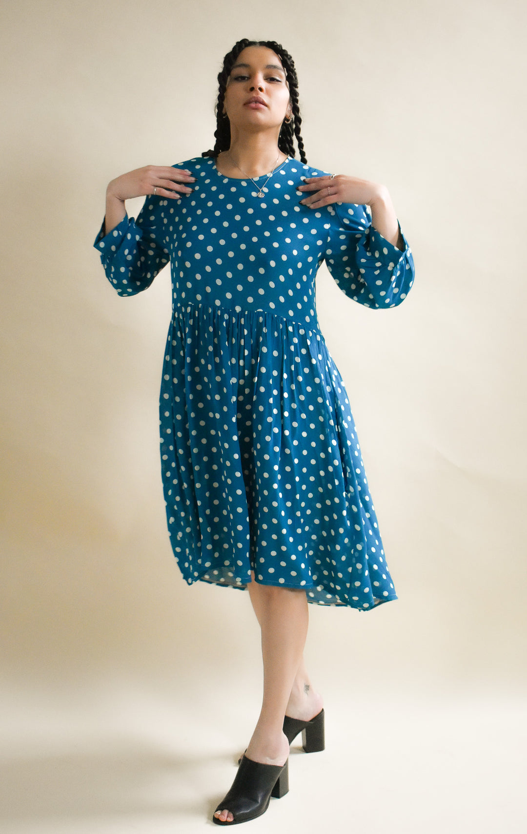 Monique Dress in Ultra Teal Dot