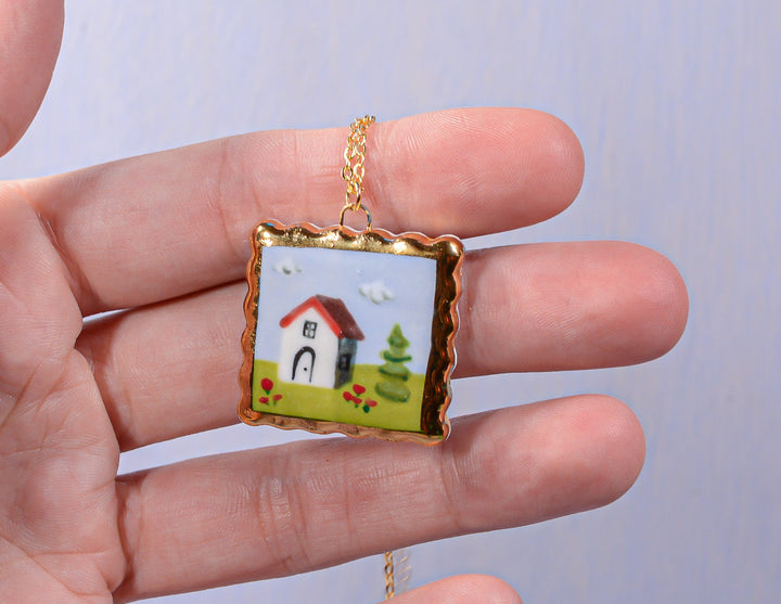 Hillside Villa Painting Necklace