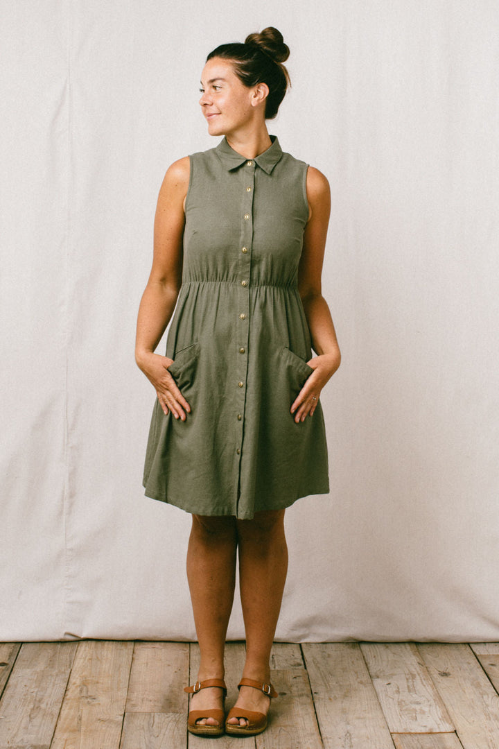 Mona Dress in Olive Linen