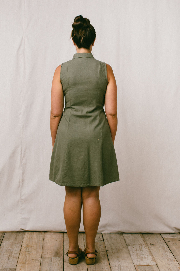 Mona Dress in Olive Linen