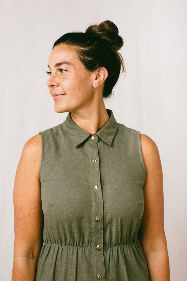 Mona Dress in Olive Linen