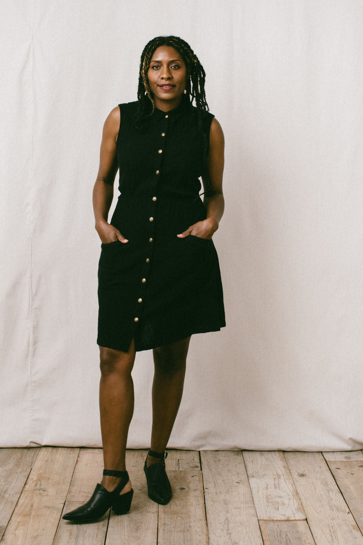 Mona Dress in Black Cotton