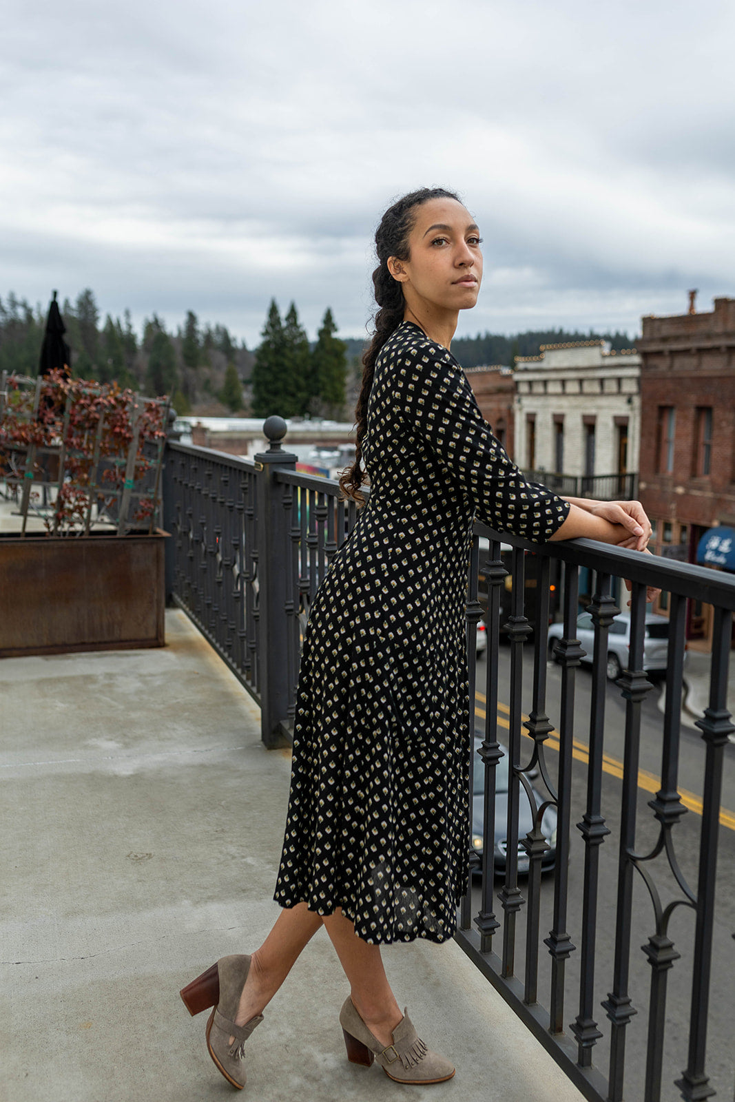 Fiona Dress in Black Floral Crepe