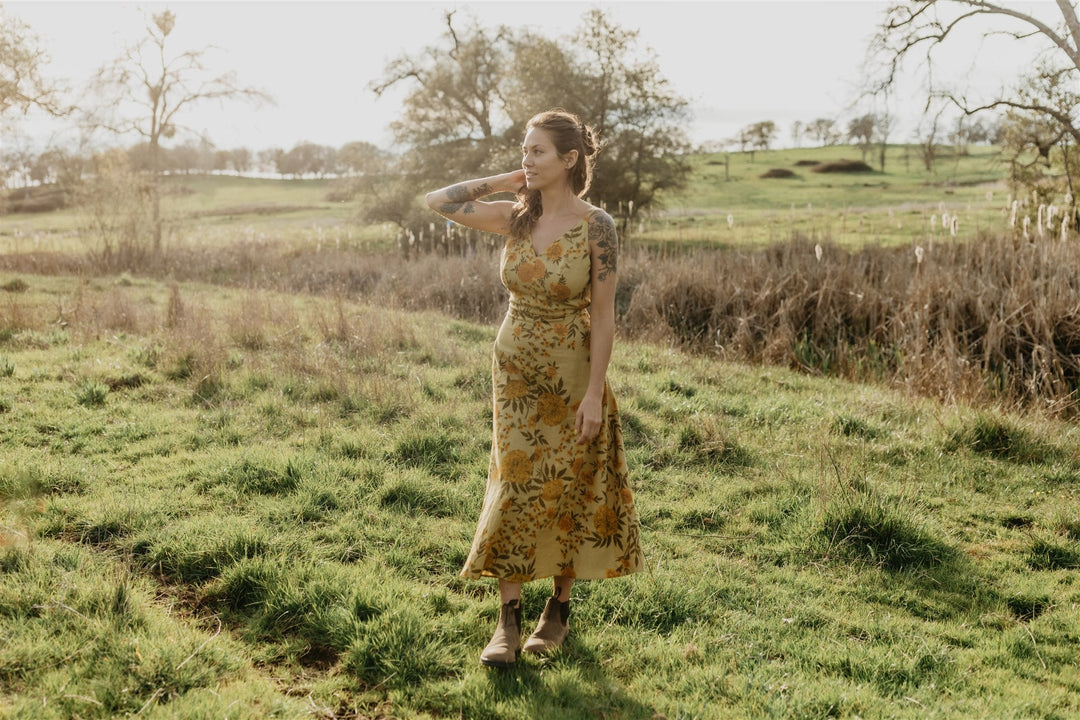 Meadow Dress in Mustard Marigold Linen