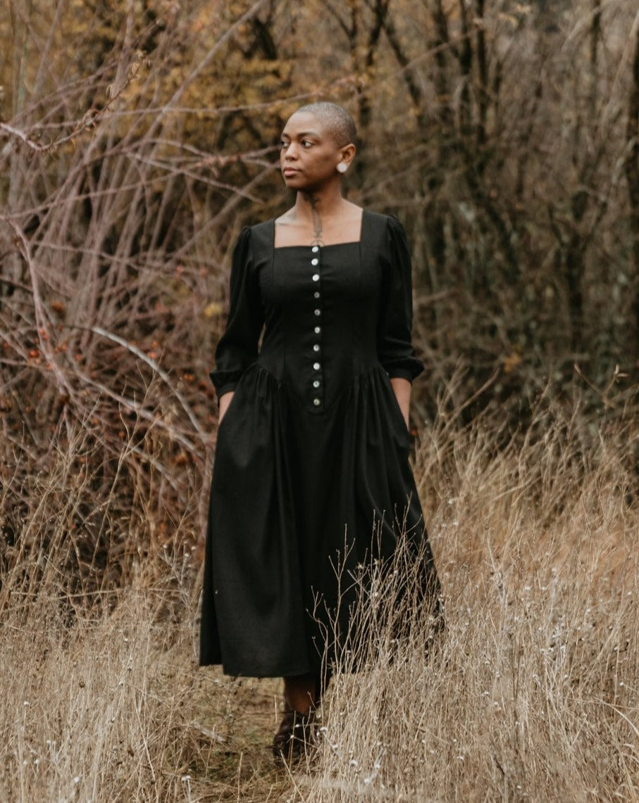 Prairie Dress in Black Linen