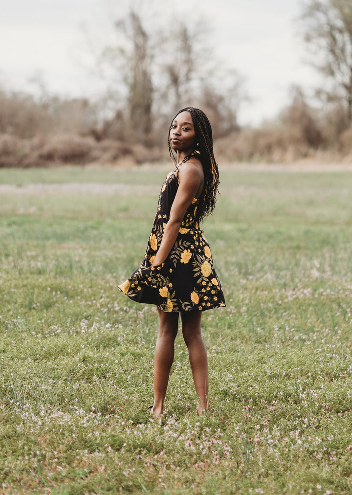 Bedding Dress in Black Marigold Twill