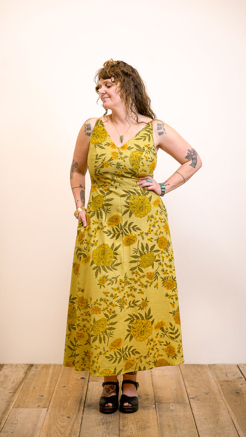 Meadow Dress in Mustard Marigold Linen