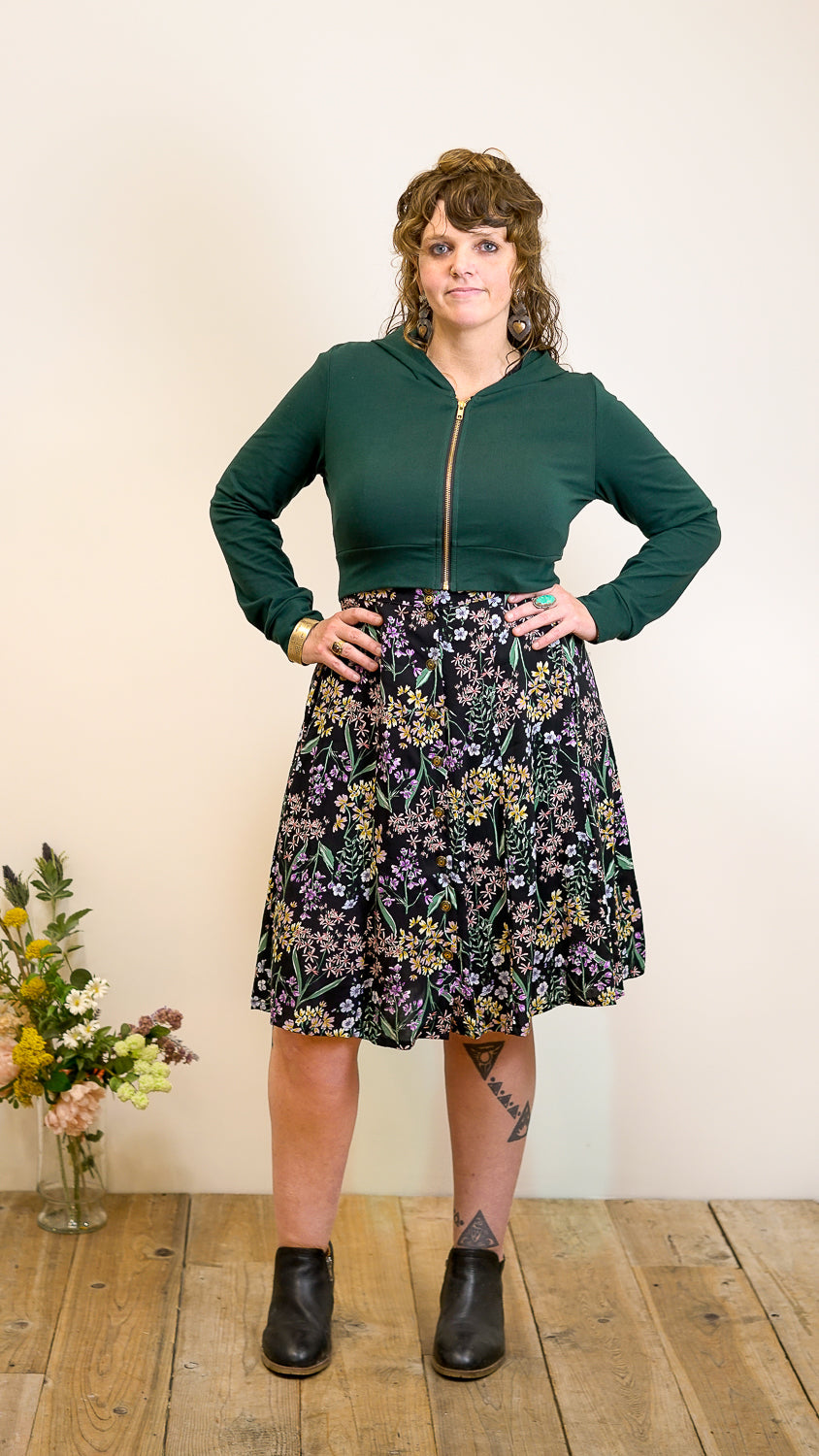 Bae Skirt in Black Herbal Challis