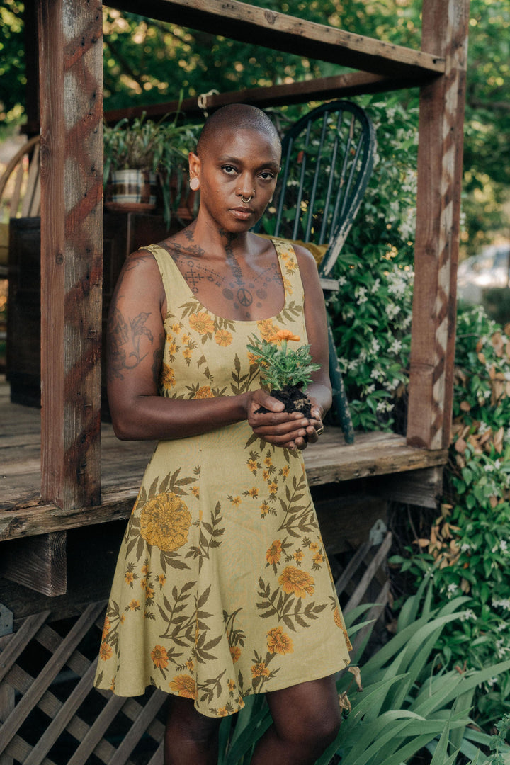 Delana Dress in Mustard Marigold Linen