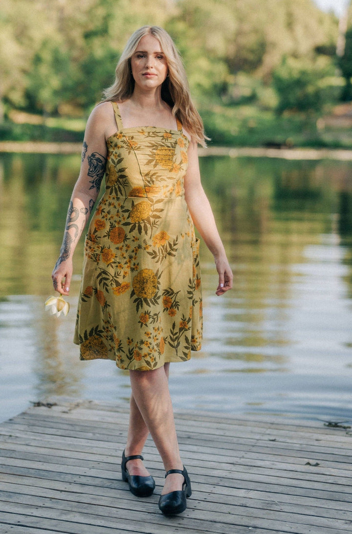 Uriah Dress in Mustard Marigold Linen