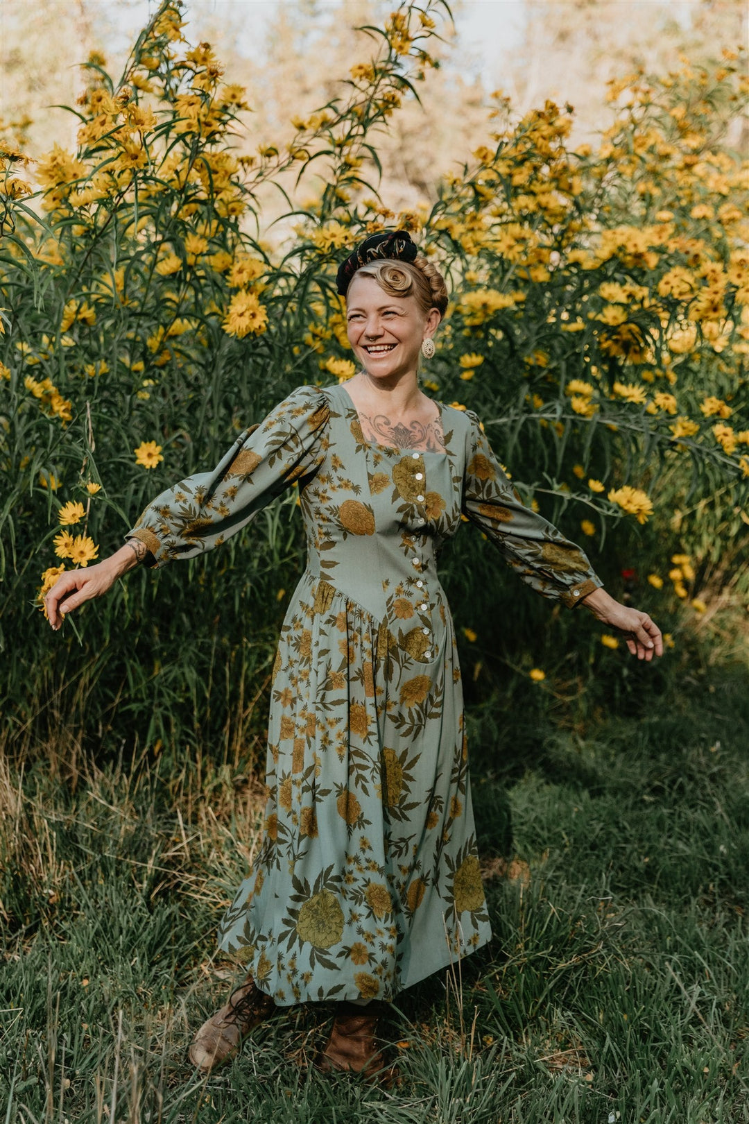 Prairie Dress in Slate Marigold