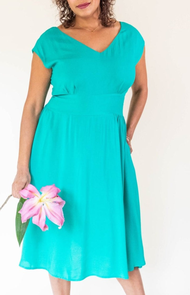 Joy dress in Teal Challis