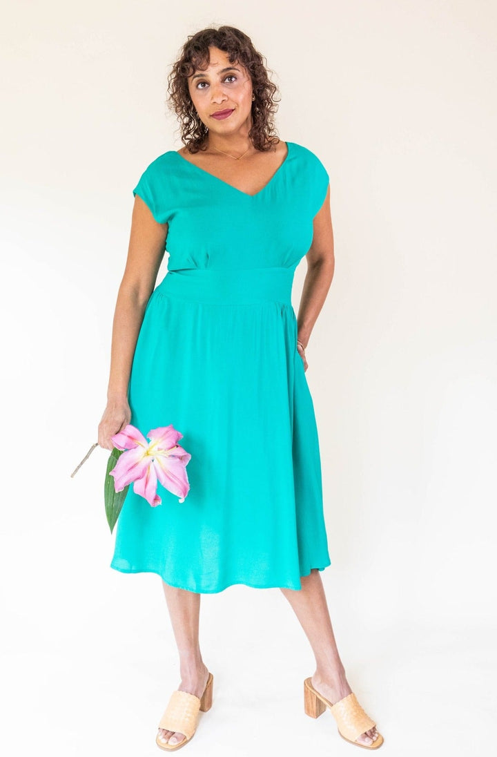 Joy dress in Teal Challis