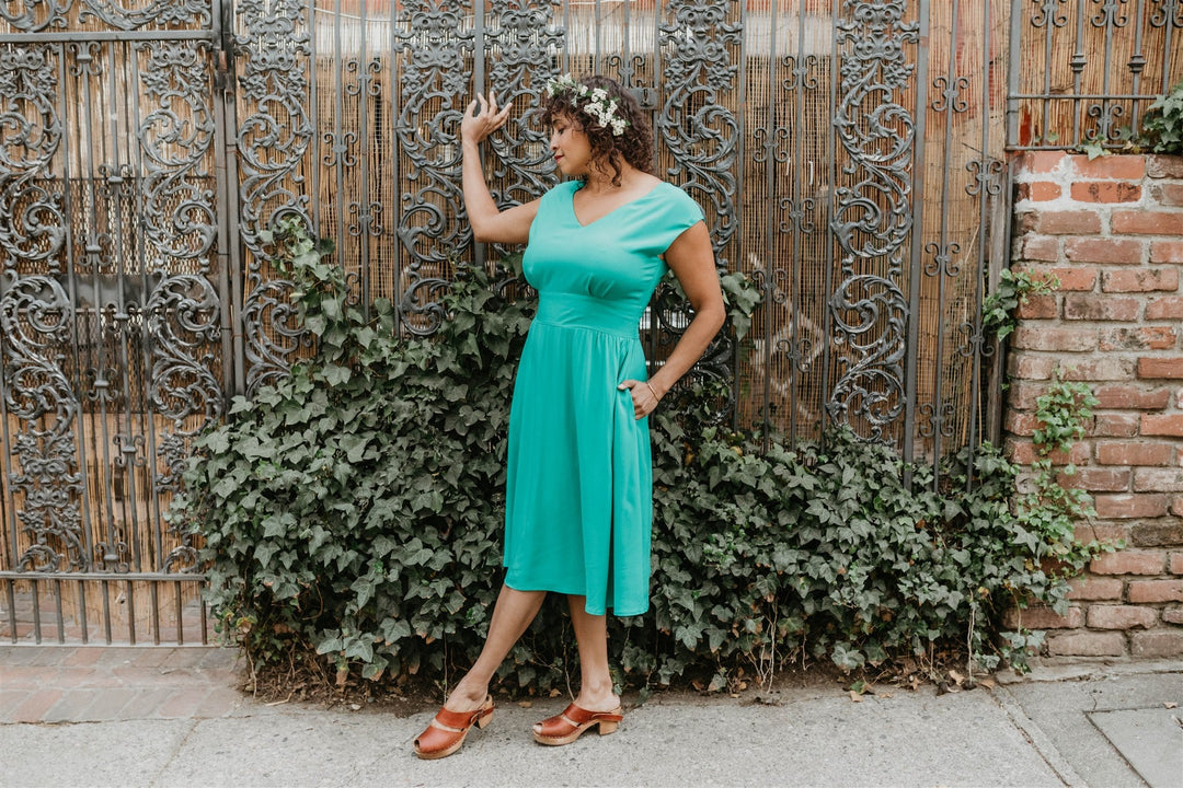 Joy dress in Teal Challis