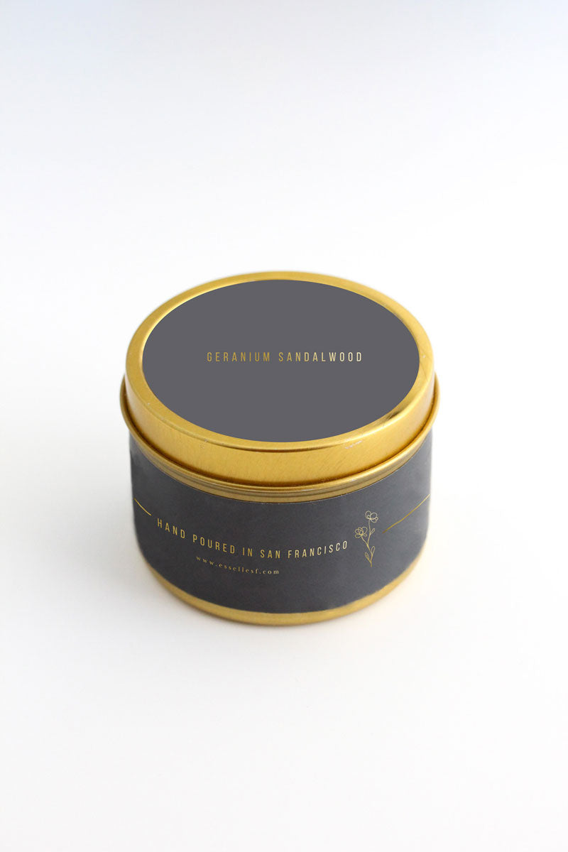 Geranium & Sandalwood Gold Tin Candle