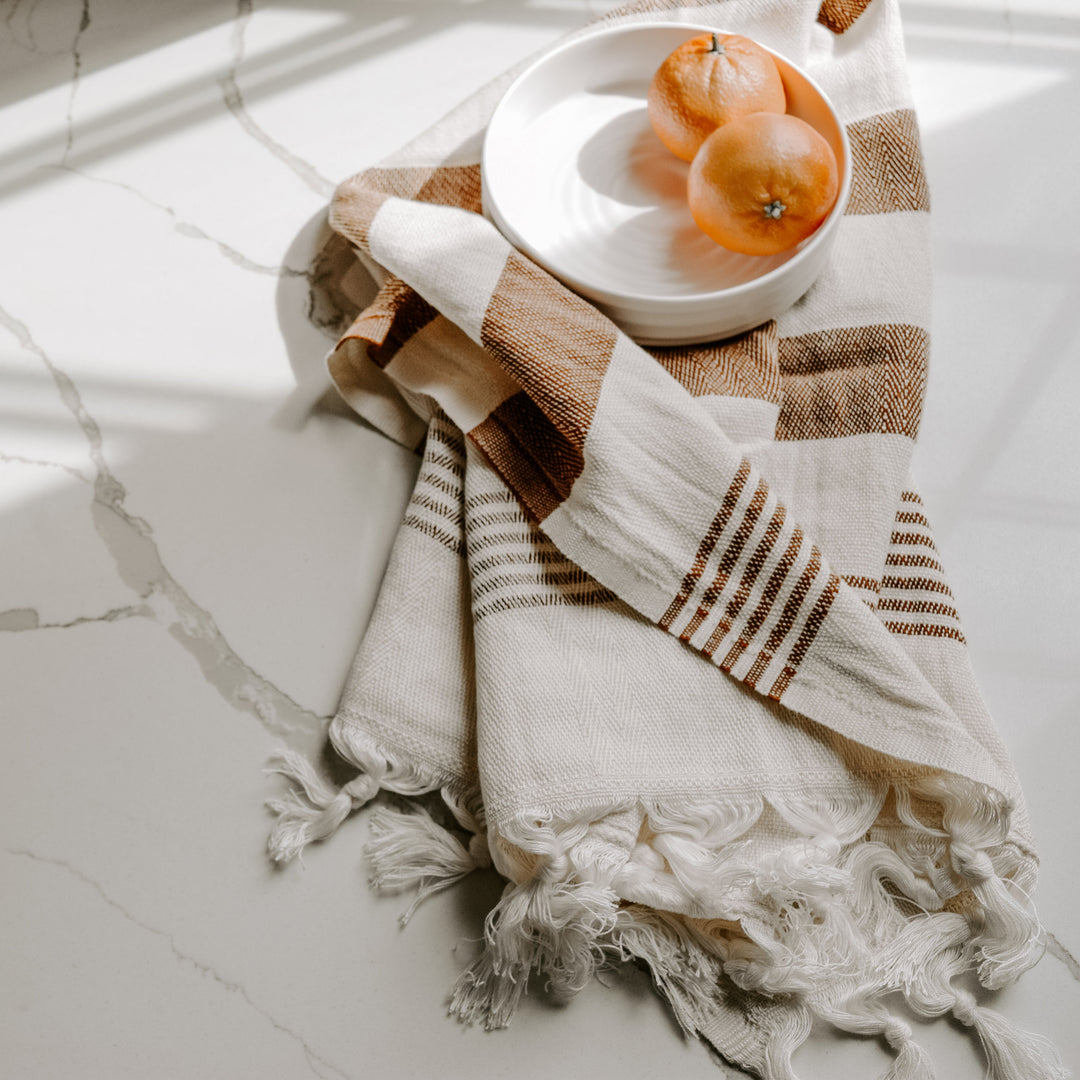 Turkish Cotton + Bamboo Hand Towel - Neutral Stripes