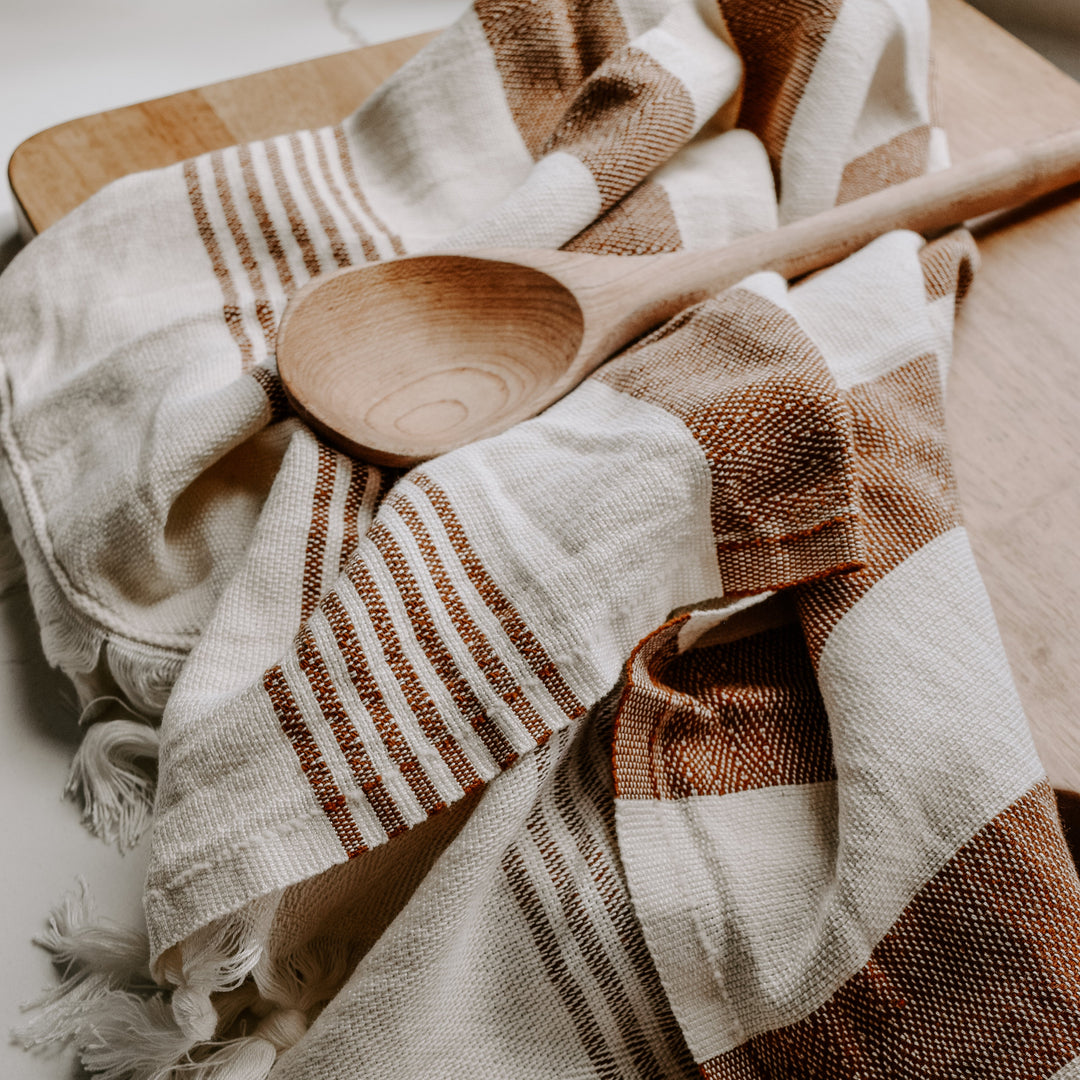 Turkish Cotton + Bamboo Hand Towel - Neutral Stripes