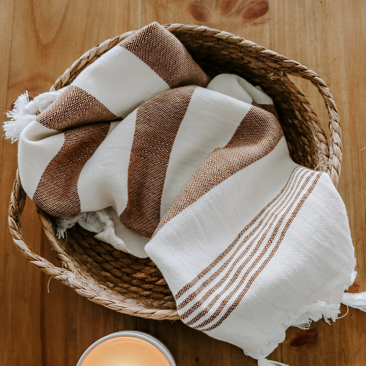 Turkish Cotton + Bamboo Hand Towel - Neutral Stripes