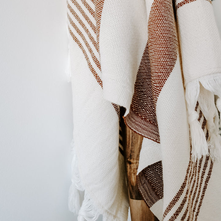 Turkish Cotton + Bamboo Hand Towel - Neutral Stripes