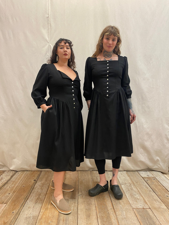 Prairie Dress in Black Linen