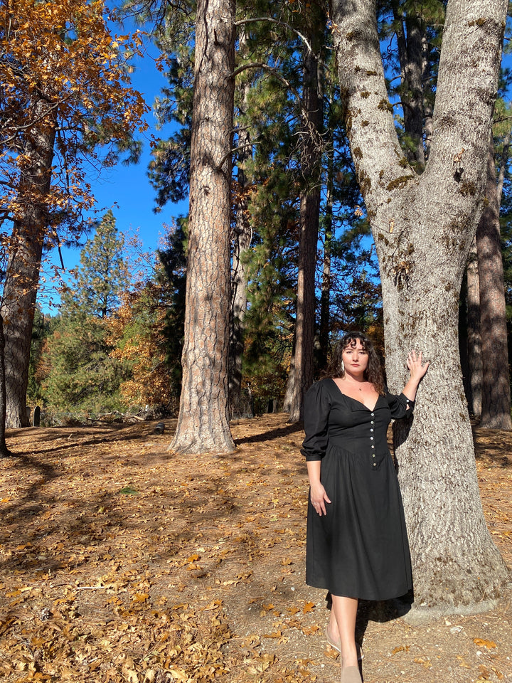 Prairie Dress in Black Linen