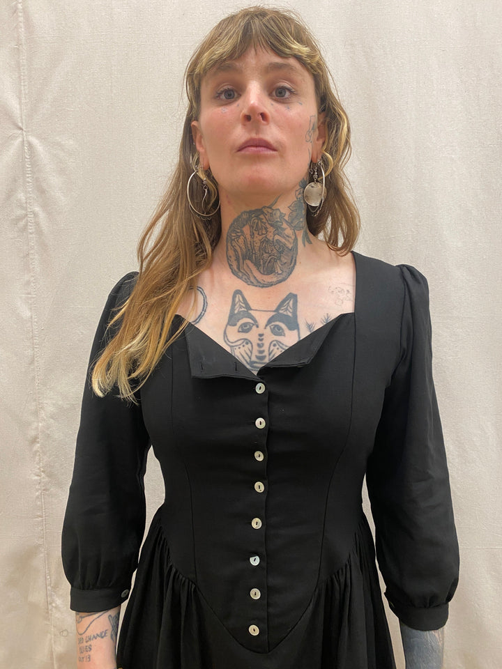 Prairie Dress in Black Linen