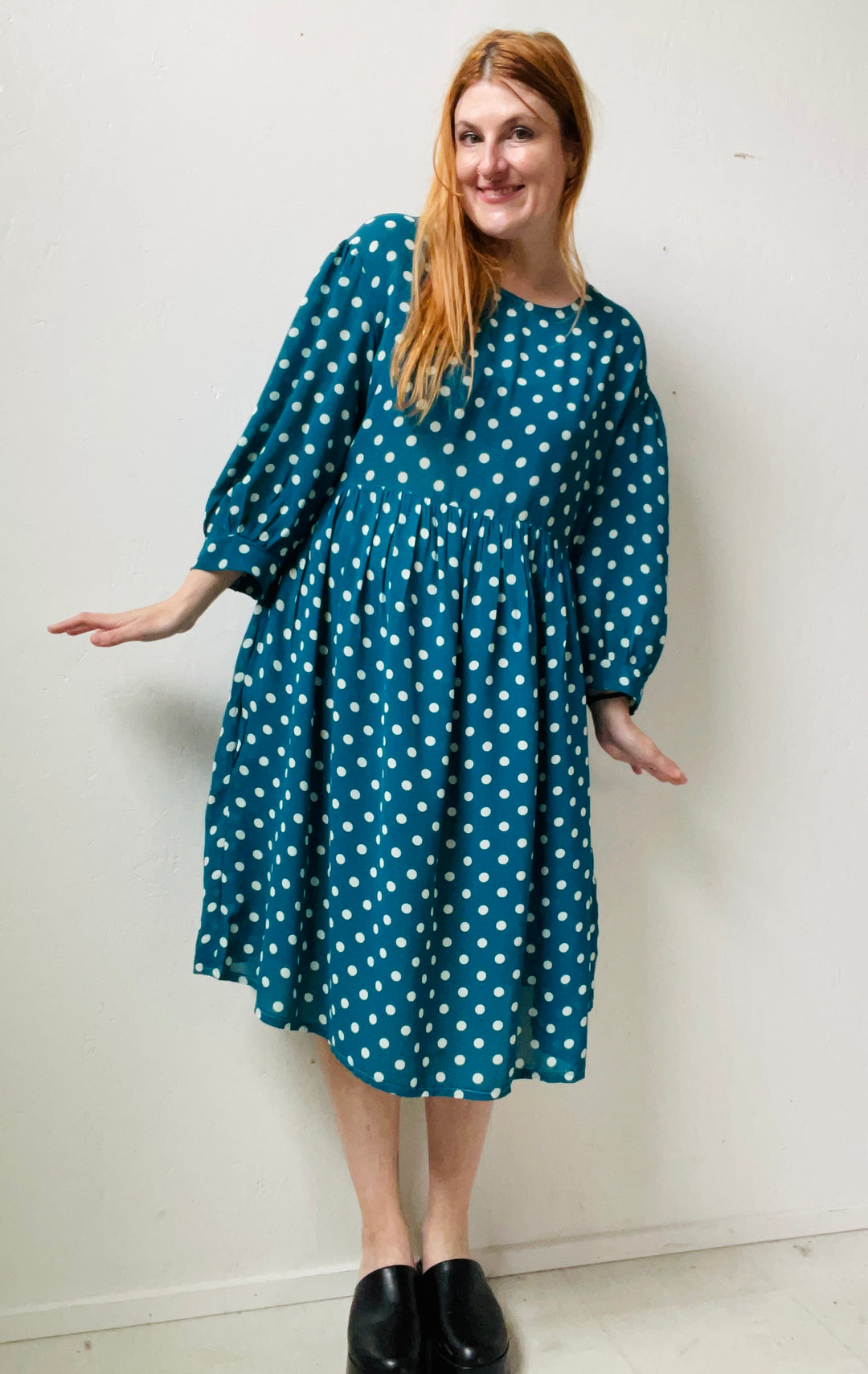 Monique Dress in Ultra Teal Dot