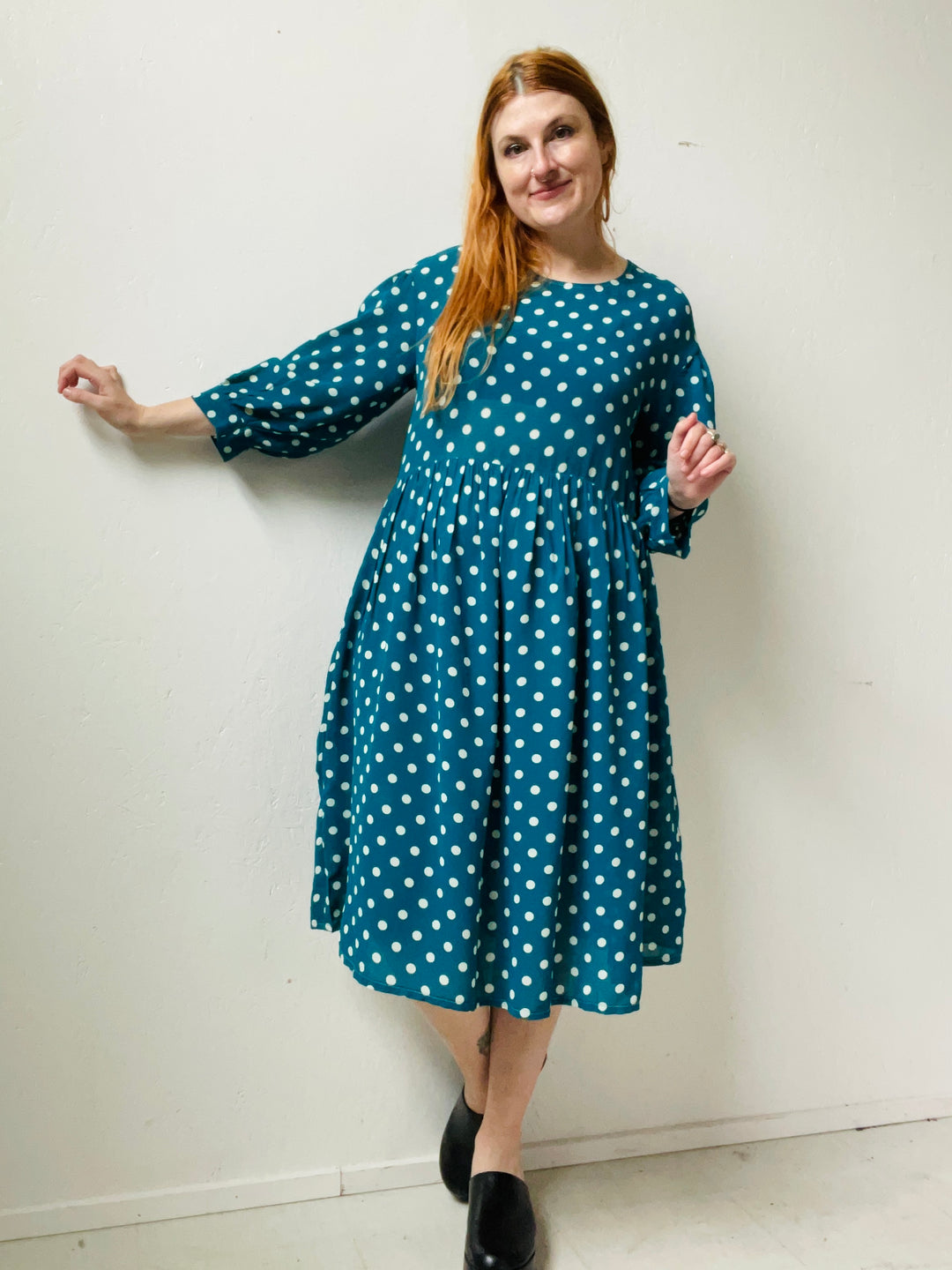 Monique Dress in Ultra Teal Dot