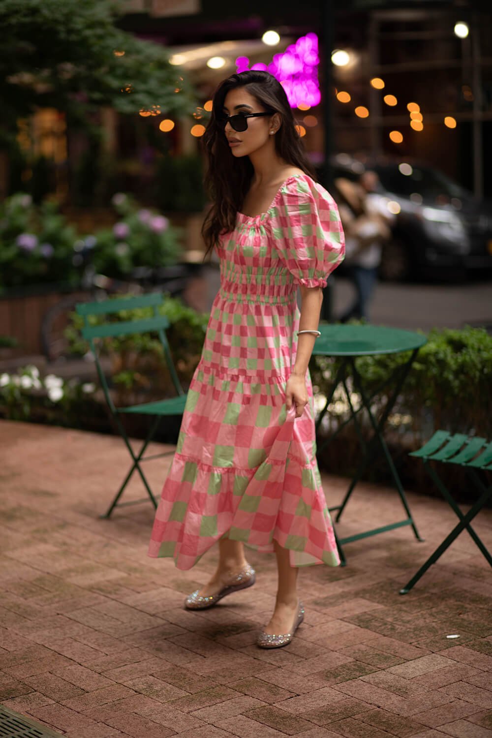 Watermelon Grid Midi Dress