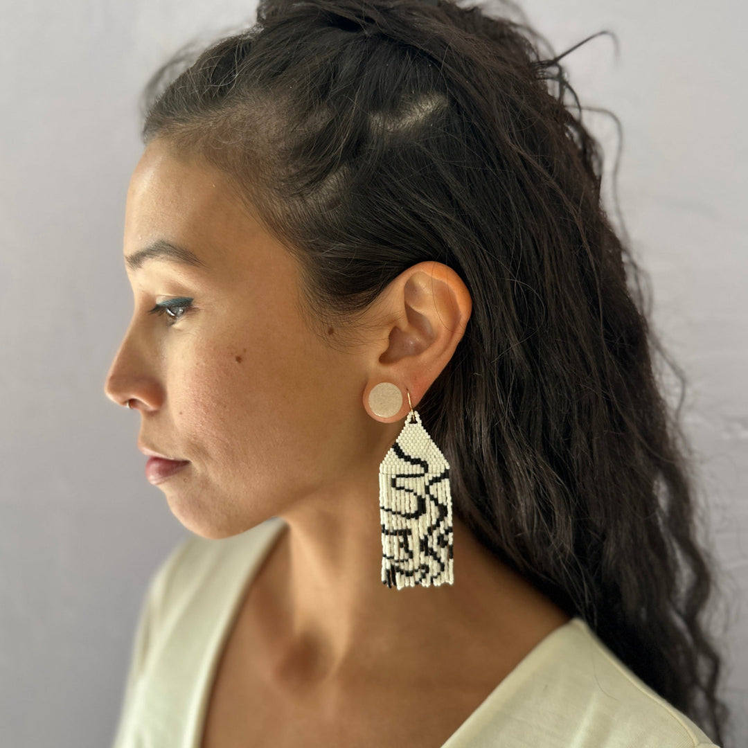 Smoke Trails Beaded Earrings in White