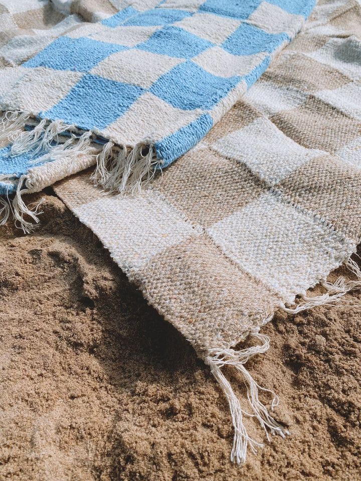 Tan Checkered Handwoven Blanket