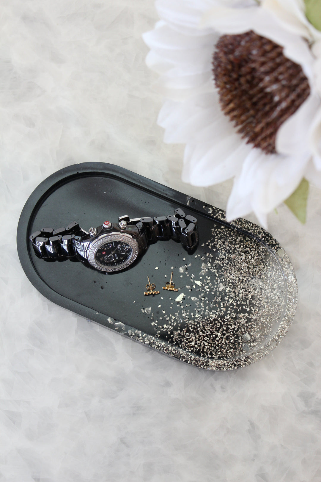 Black Onyx Crushed Glass Vanity Tray