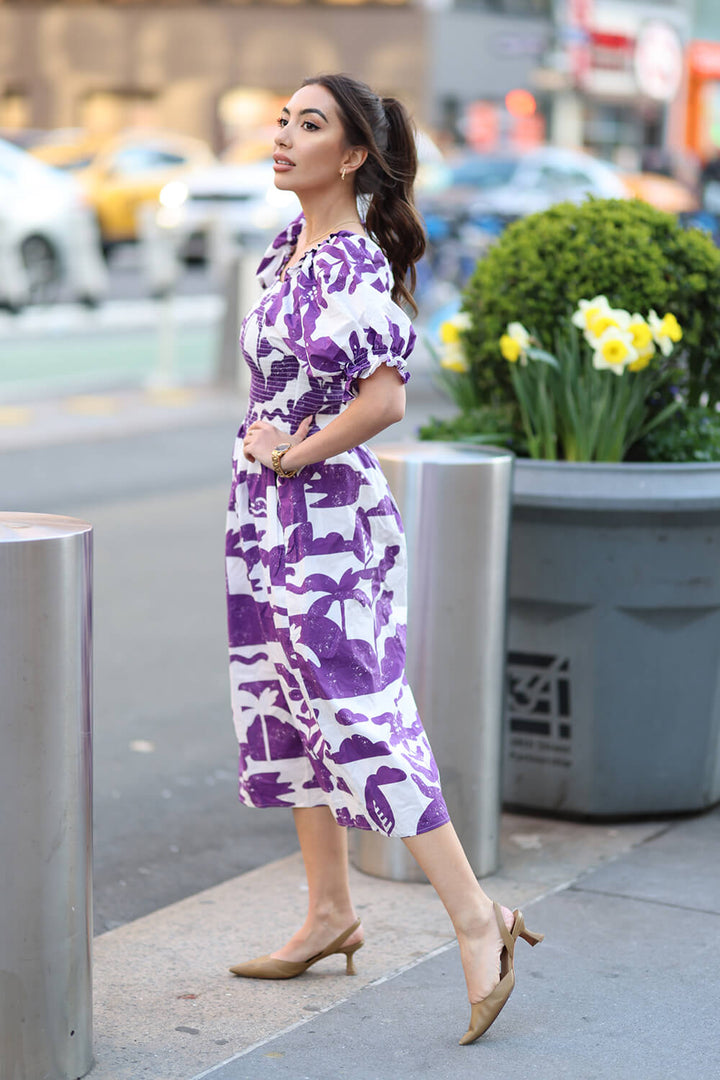 Malie Smocked Purple Midi Dress