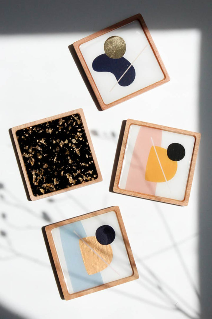 Resin and Wood Inlay Coaster Set