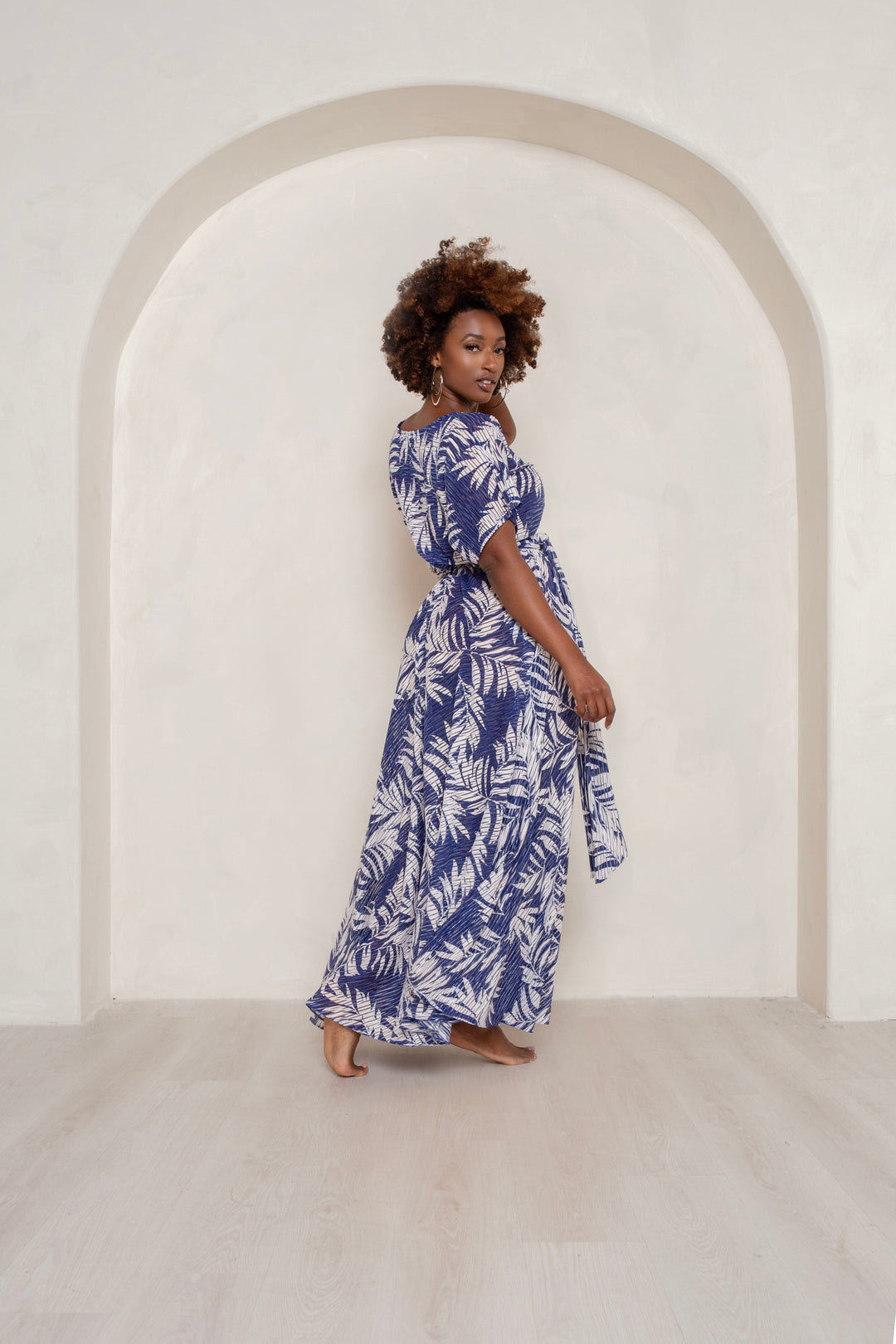 Blue Palm Illusion Maxi Dress- JIBRI