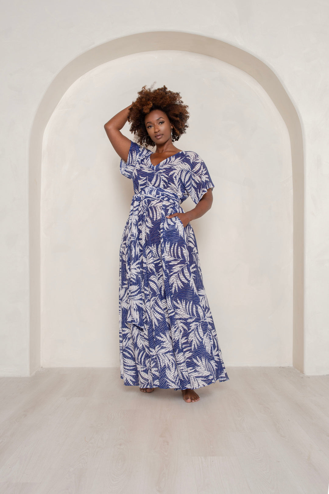 Blue Palm Illusion Maxi Dress- JIBRI