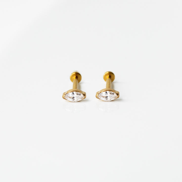 Solitaire Marquise Flat Back Earrings - Inlaid Crystal