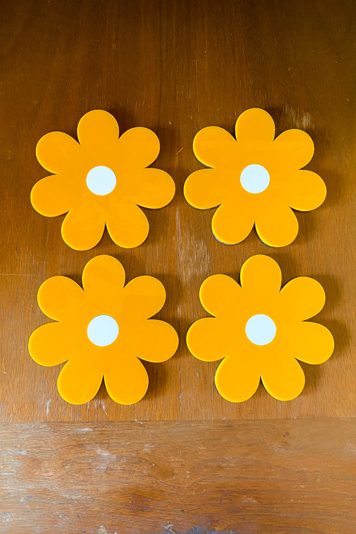 Daisy Coasters in Mustard