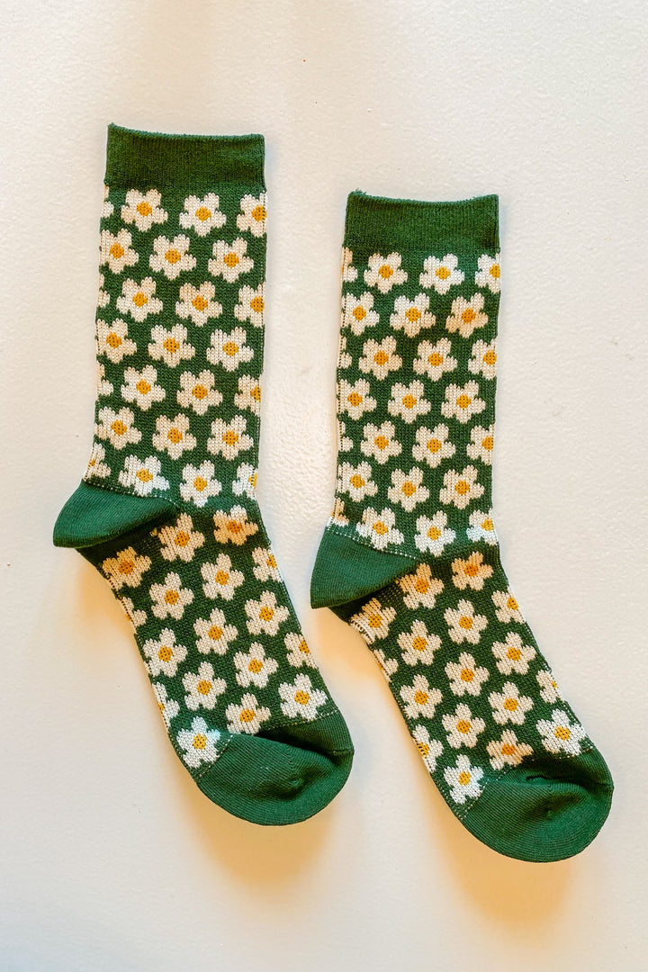 Daisy Socks in Forest Green