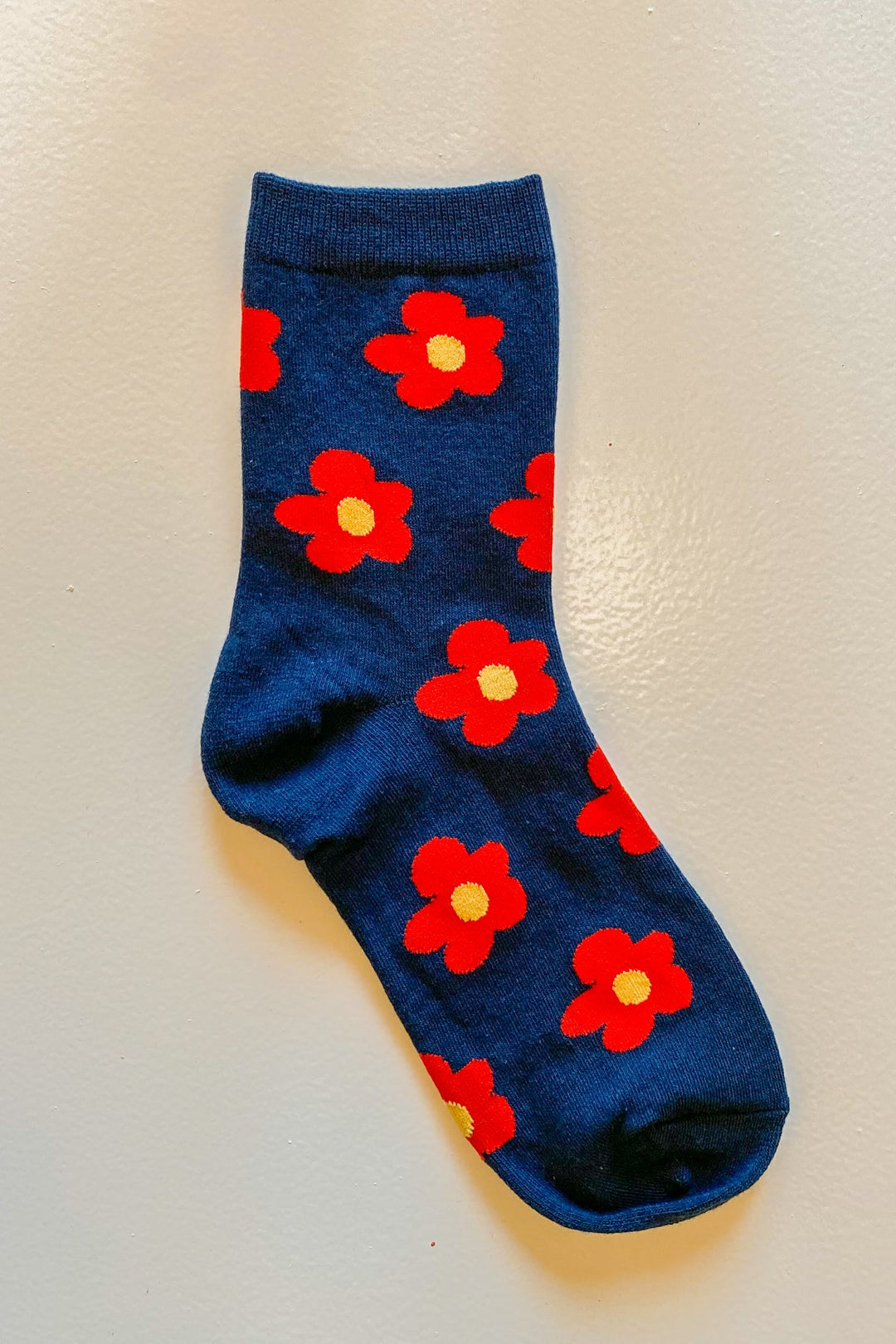 Flower Socks in Navy/Red